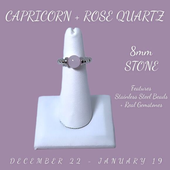 COPY - Wool + Pepper Co. Capricorn + Rose Quartz Ring - Zodiac x Gemstone - Picture 5 of 8